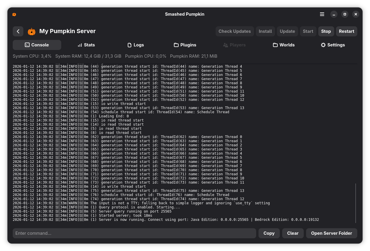 Smashed Pumpkin console tab screenshot from Flathub