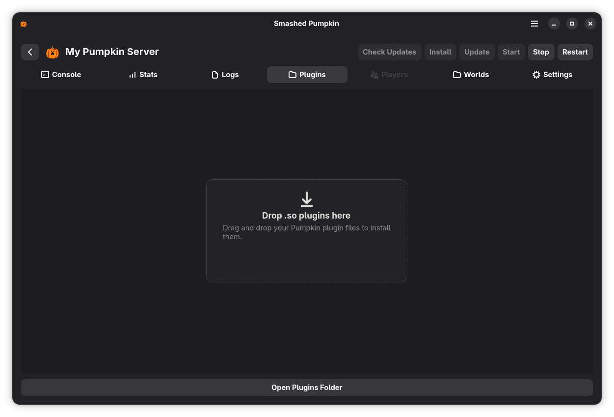 Smashed Pumpkin plugins tab screenshot