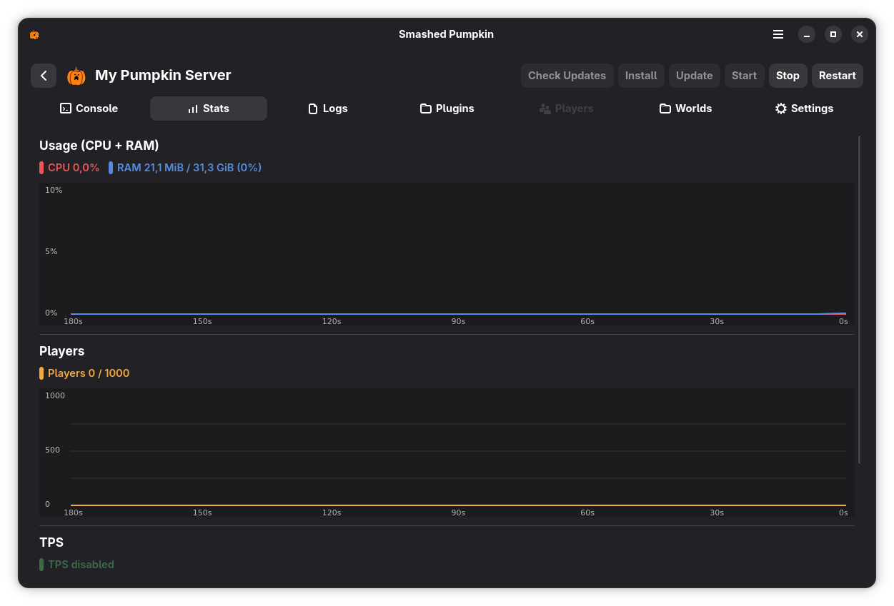 Smashed Pumpkin stats tab screenshot from Flathub